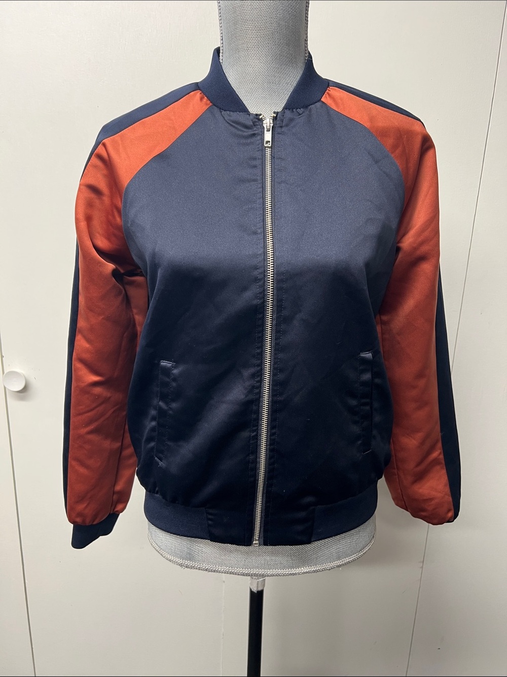 Forever 21 Navy and Rust Colorblock Bomber Jacket